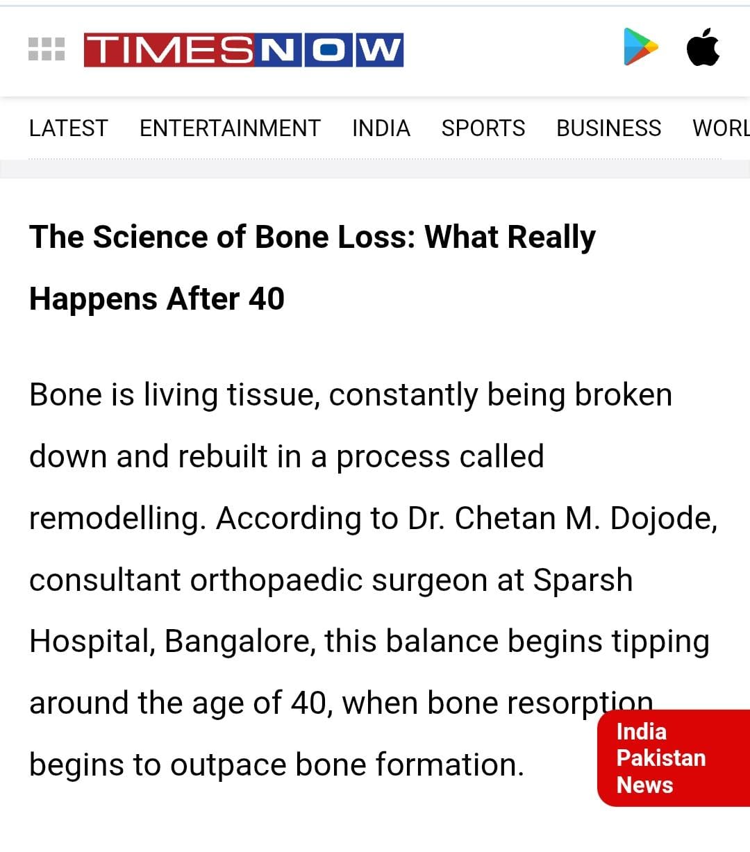 Dr. Chetan M. Dojode featured in Times Now — The Science of Bone Loss